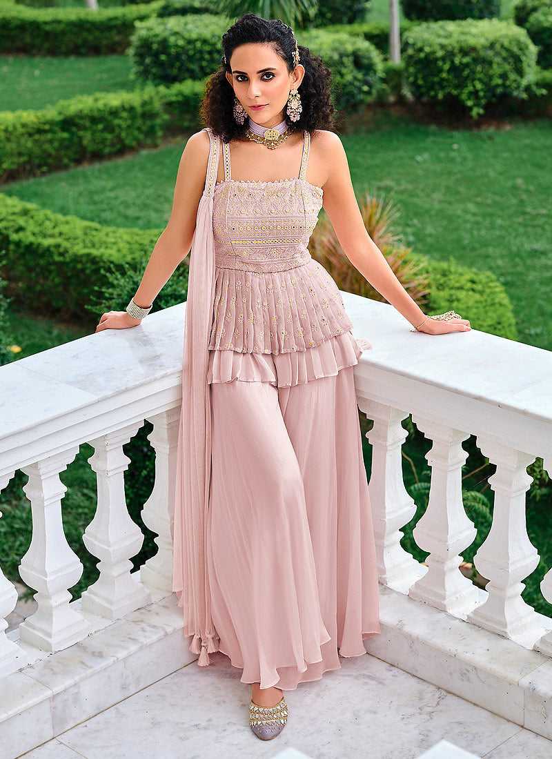 Mauve Pink Embroidered Stylish Sharara Style Suit fashionandstylish.myshopify.com