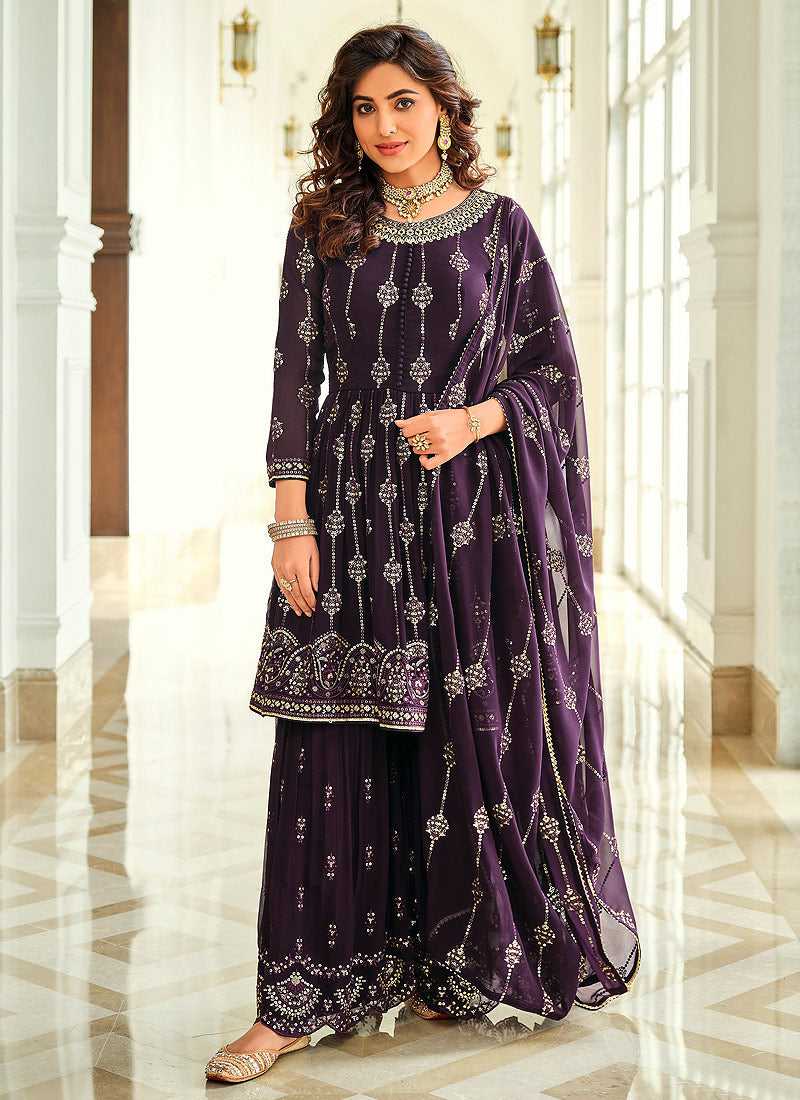 Mauve Purple Designer Sequins Work Gharara Suit fashionandstylish.myshopify.com