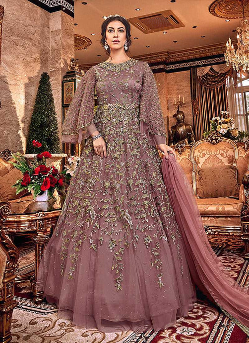 Mauve and Gold Heavy Embroidered Anarkali fashionandstylish.myshopify.com