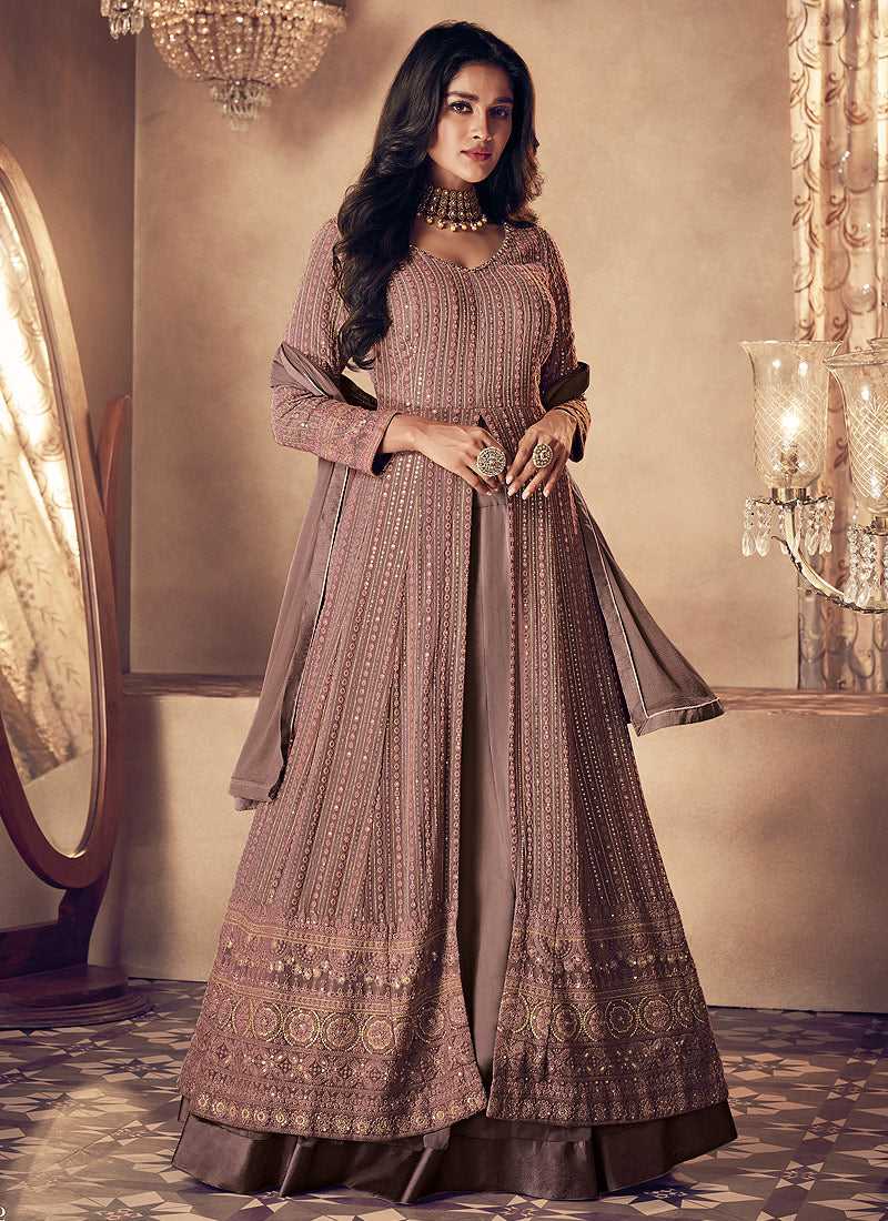Mauve and Gold Heavy Embroidered Kalidar Gown Style Anarkali fashionandstylish.myshopify.com
