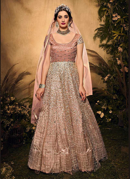 Mauve and Gold Heavy Embroidered Kalidar Lehenga Style Anarkali fashionandstylish.myshopify.com