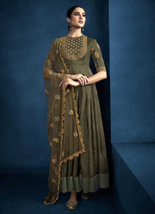 Mehendi Color Kalidar Embroidered Anarkali Style Suit fashionandstylish.myshopify.com