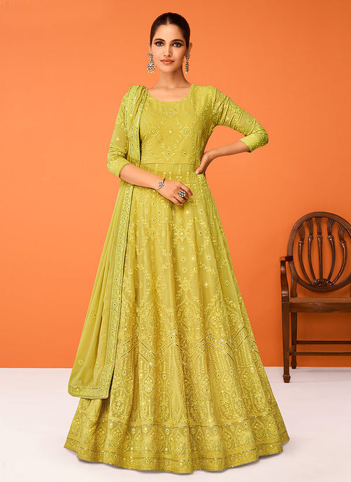 Mehendi Embroidered Floor touch Kalidar Anarkali