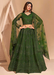 Mehendi Green Floral Embroidered Stylish Lehenga Choli fashionandstylish.myshopify.com