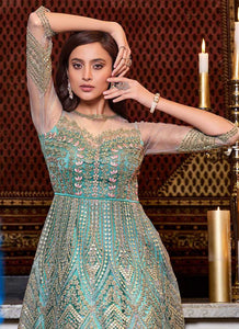 Mint Blue Heavy Embroidered Gown Style Anarkali fashionandstylish.myshopify.com