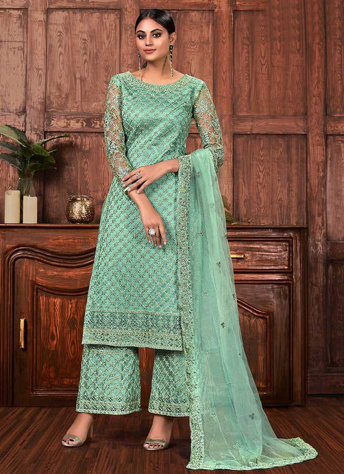 Mint Color Heavy Embroidered Plazzo Style Suit fashionandstylish.myshopify.com