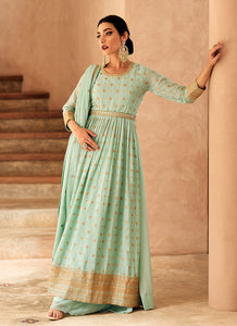 Mint Color Heavy Embroidered Sharara Suit