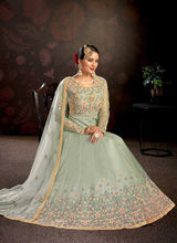 Load image into Gallery viewer, Mint Floral Embroidered Stylish Kalidar Anarkali fashionandstylish.myshopify.com
