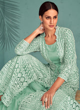 Load image into Gallery viewer, Mint Green Embroidered Jacket Style Lehenga
