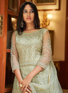 Mint Green Floral Designer Embroidered Kalidar Anarkali fashionandstylish.myshopify.com