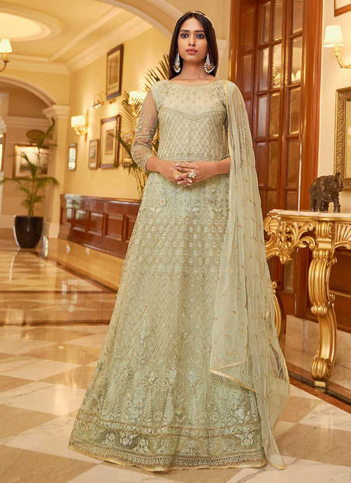 Mint Green Floral Designer Embroidered Kalidar Anarkali fashionandstylish.myshopify.com