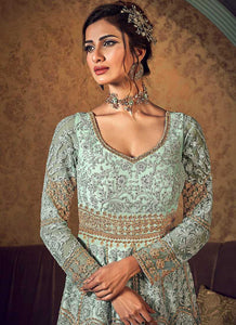 Mint Green Heavy Embroidered Jacket Style Anarkali Suit fashionandstylish.myshopify.com