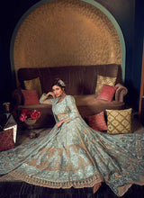Load image into Gallery viewer, Mint Green Heavy Embroidered Jacket Style Anarkali Suit fashionandstylish.myshopify.com
