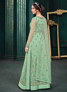 Mint Green Heavy Embroidered Kalidar Anarkali Style Suit fashionandstylish.myshopify.com