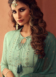 Mint Green Heavy Embroidered Sharara Style Suit fashionandstylish.myshopify.com