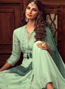 Mint Green Heavy Embroidered Sharara Style Suit fashionandstylish.myshopify.com
