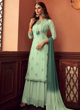 Load image into Gallery viewer, Mint Green Heavy Embroidered Sharara Style Suit fashionandstylish.myshopify.com
