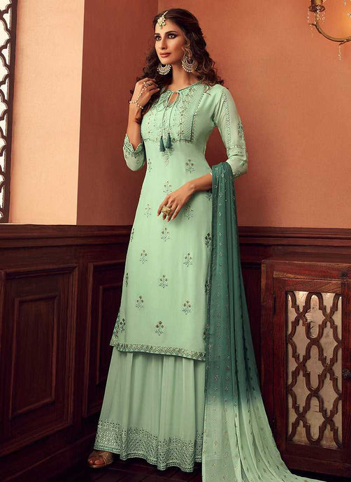 Mint Green Heavy Embroidered Sharara Style Suit fashionandstylish.myshopify.com