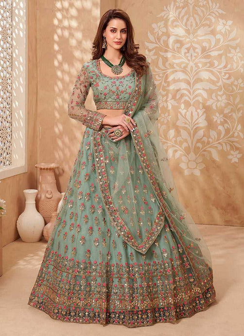 Mint Green Heavy Floral Embroidered Stylish Lehenga Choli fashionandstylish.myshopify.com