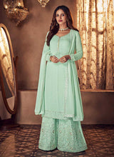 Load image into Gallery viewer, Mint Green Mirror Embroidered Palazzo Style Suit fashionandstylish.myshopify.com
