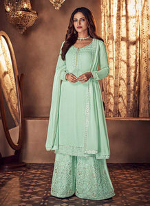 Mint Green Mirror Embroidered Palazzo Style Suit fashionandstylish.myshopify.com