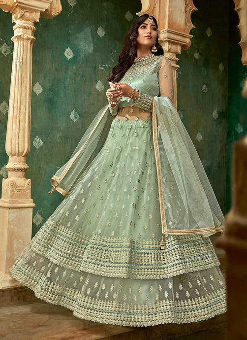 Mint Green and Gold Embroidered Lehenga fashionandstylish.myshopify.com