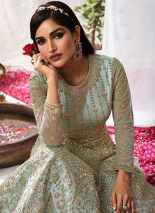 Mint Heavy Embroidered Designer Kalidar Anarkali Suit fashionandstylish.myshopify.com