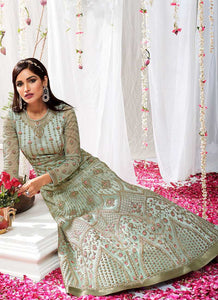 Mint Heavy Embroidered Designer Kalidar Anarkali Suit fashionandstylish.myshopify.com