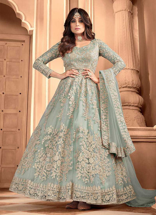 Mint Heavy Embroidered Gown Style Anarkali fashionandstylish.myshopify.com