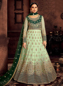 Mint and Green Embroidered Kalidar Designer Anarkali Suit fashionandstylish.myshopify.com