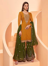 Load image into Gallery viewer, Mustard-Green Sequins Embroidered Gharara Style Suit fashionandstylish.myshopify.com
