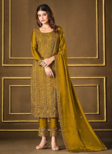 Load image into Gallery viewer, Mustard Embroidered Fashionable Pant Style Suit fashionandstylish.myshopify.com
