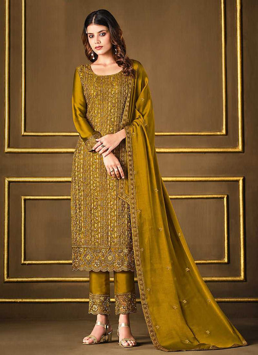 Mustard Embroidered Fashionable Pant Style Suit fashionandstylish.myshopify.com