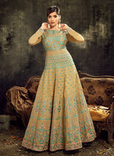 Load image into Gallery viewer, Mustard Embroidered Kalidar Anarkali Style Suit fashionandstylish.myshopify.com
