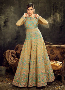 Mustard Embroidered Kalidar Anarkali Style Suit fashionandstylish.myshopify.com
