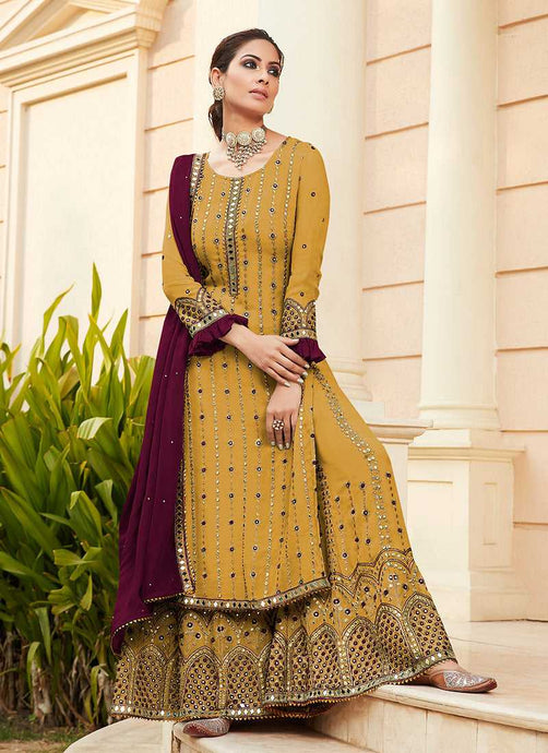 Mustard Embroidered Mirror Work Palazzo Style Suit fashionandstylish.myshopify.com