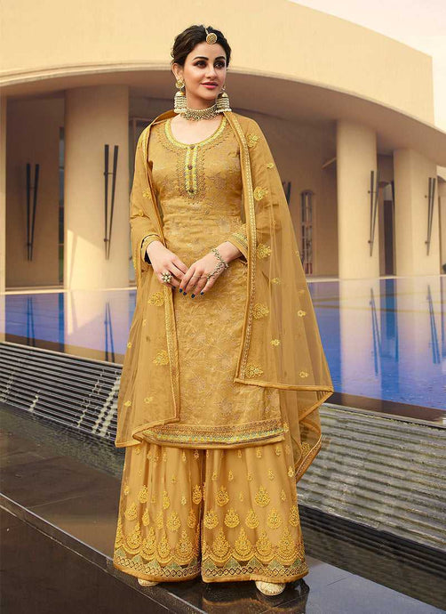 Mustard Heavy Embroidered Designer Palazzo Style Suit fashionandstylish.myshopify.com