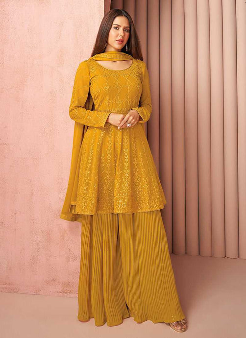 Mustard Heavy Embroidered Stylish Sharara Suit fashionandstylish.myshopify.com