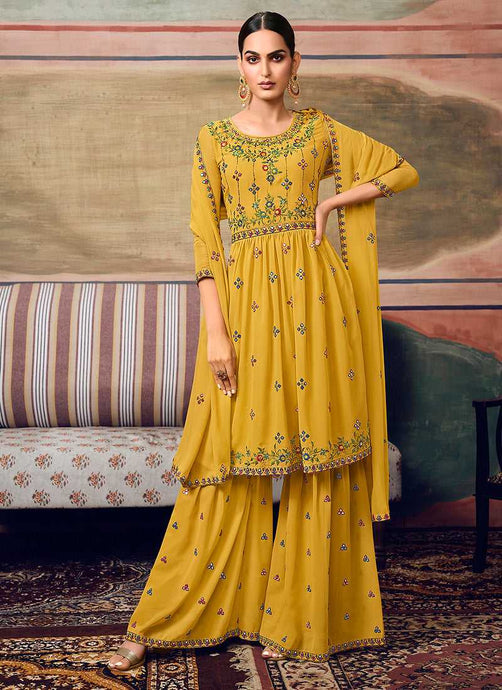 Mustard Mirror Embroidered Stylish Gharara Suit fashionandstylish.myshopify.com