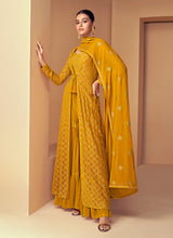 Load image into Gallery viewer, Mustard Sequins Embroidered Jacket Style Designer Suit
