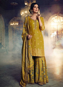 Mustard Silk Work Printed Gharara Style Suit fashionandstylish.myshopify.com
