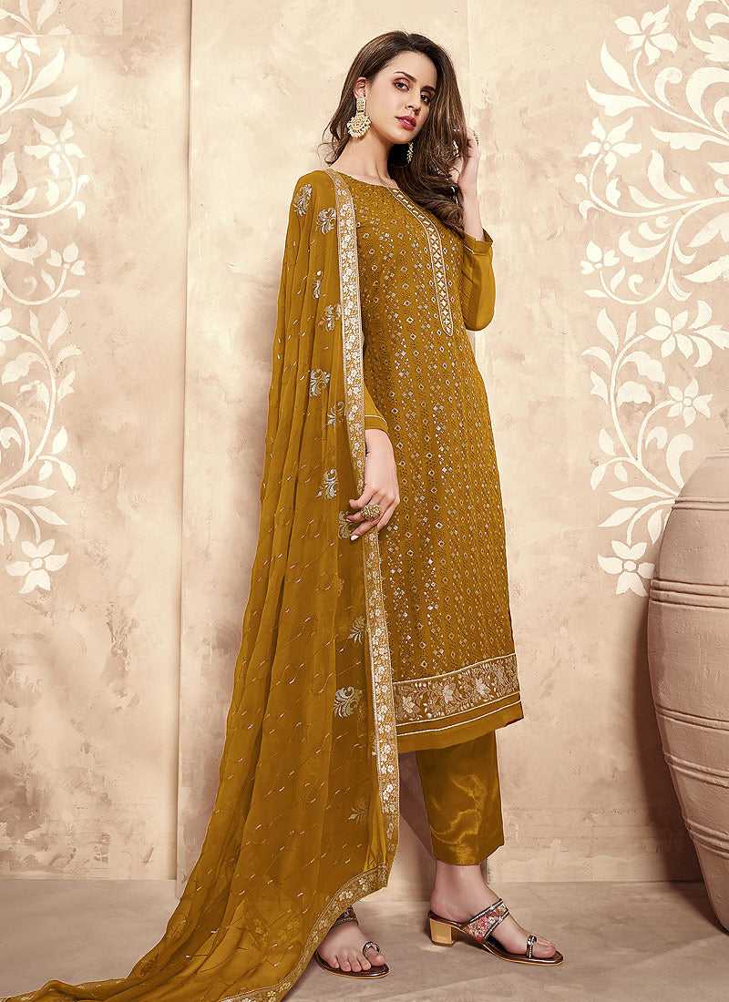 Mustard Straight Cut Embroidered Pant Style Suit fashionandstylish.myshopify.com