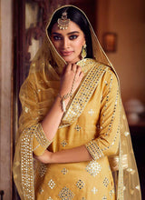 Load image into Gallery viewer, Mustard Yellow Mirror Embroidered Gharara Style Suit fashionandstylish.myshopify.com
