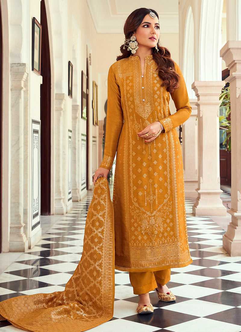 Mustard and Gold Embroidered Pant Style Suit fashionandstylish.myshopify.com