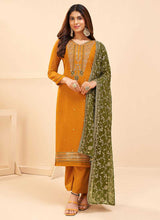 Load image into Gallery viewer, Mustard and Green Embroidered Pant Style Suit fashionandstylish.myshopify.com
