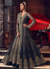 Load image into Gallery viewer, Navy Blue and Gold Heavy Embroidered Jacket Style Anarkali fashionandstylish.myshopify.com
