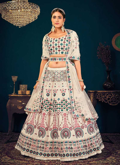 Off-White Multicolor Heavy Embroidered Designer Lehenga Choli fashionandstylish.myshopify.com