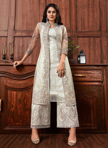 Off-white Heavy Embroidered Jacket Style Plazzo Suit fashionandstylish.myshopify.com