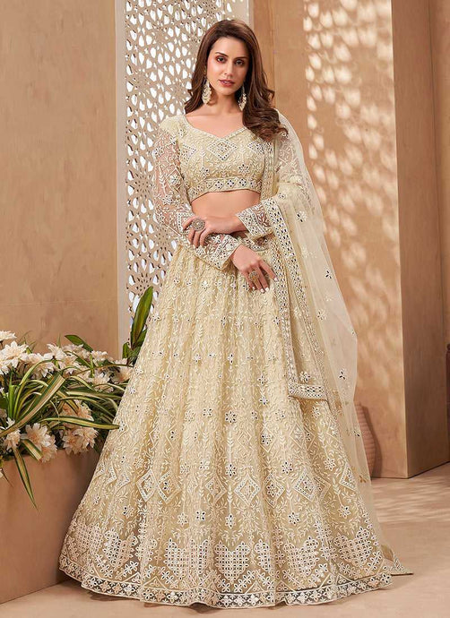 Off White Cream Heavy Floral Embroidered Stylish Lehenga Choli fashionandstylish.myshopify.com