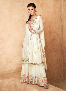 Off White Embroidered Designer Sharara Style Suit fashionandstylish.myshopify.com